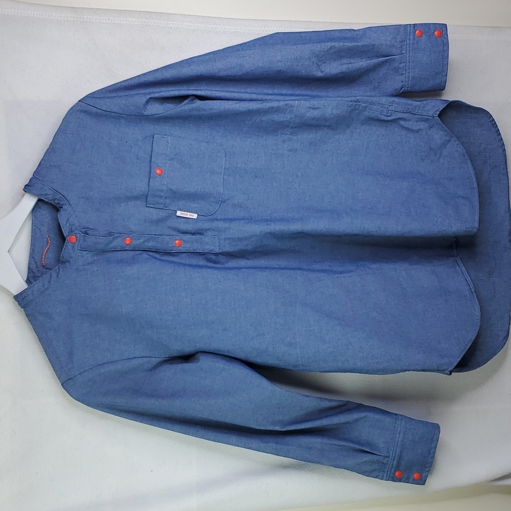 TOPO designs chambray long sleeve denim tunic womens size small cotton blend